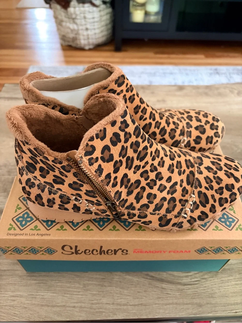 Skechers Women’s Leopard Print Ankle Bootie - Tan/Black